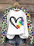Women's Autism Heart Frames Print Crew Neck Pullover
