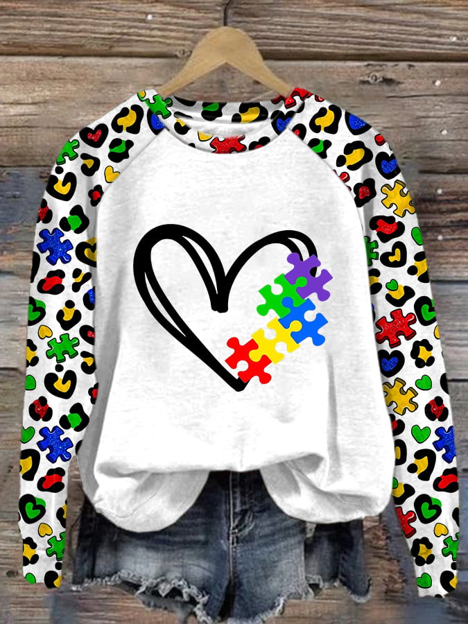 Women's Autism Heart Frames Print Crew Neck Pullover