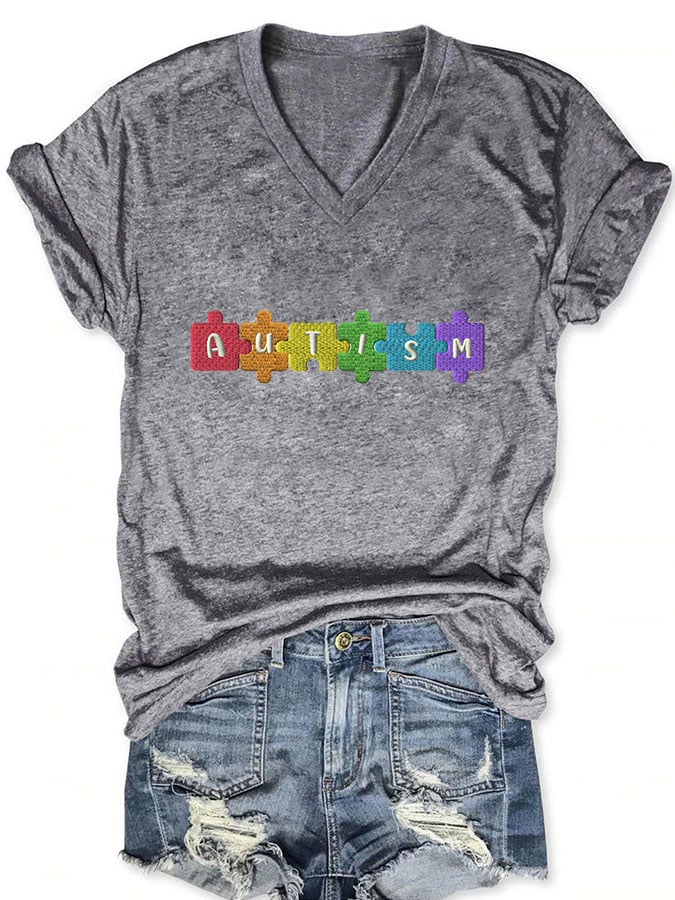 Women's Autism V Neck T-Shirt