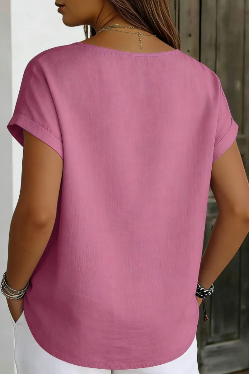 Decor Button Short Sleeve Blouse