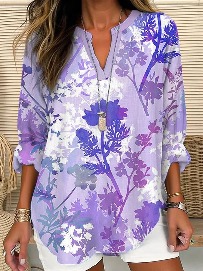 Women's Purple Flower Print Casual Shirt