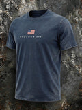 Men's Vintage-Style American Print Short-Sleeve Crew-Neck T-Shirt
