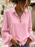 Women's casual cotton linen bubble sleeve shirt