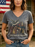 Women's Western Independence Day Cowboy Eagle Liberty Bell Printed T-shirt