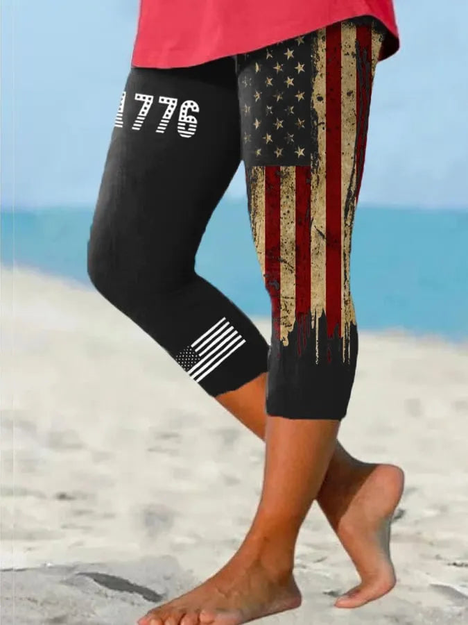 Women's Vintage Flag Independence Day Casual Leggings