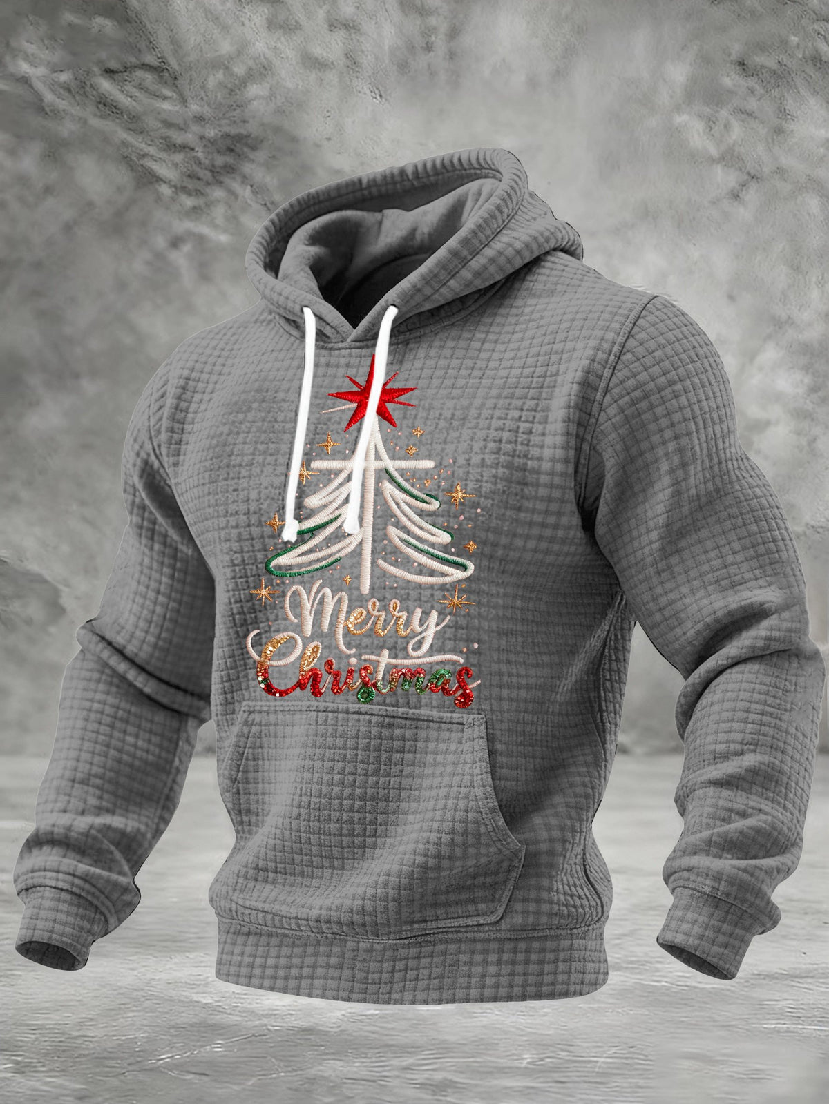 Men's Retro Merry Christmas Cross Christmas Print Hoodie