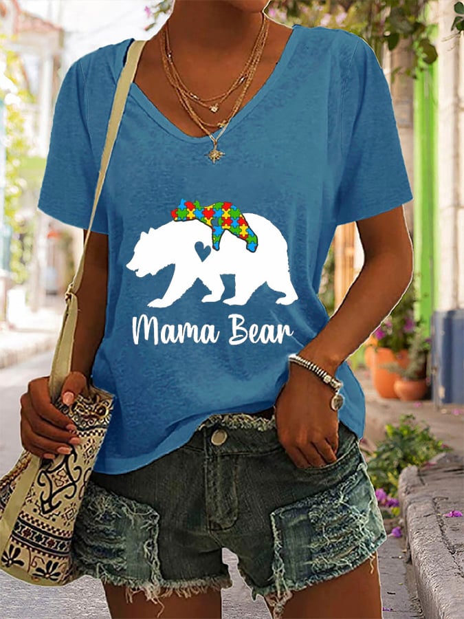 Women's Autism Awareness Printed Casual T-Shirt
