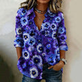 Women's Retro Floral Art Print Cotton Linen Casual Long-sleeved Shirt