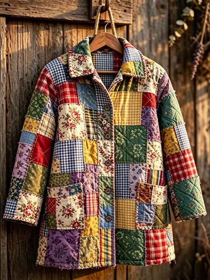 Women's Casual Retro Color Block Print Jacket