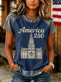 Women's Independence Day America 250 Independence Hall Printed T-shirt