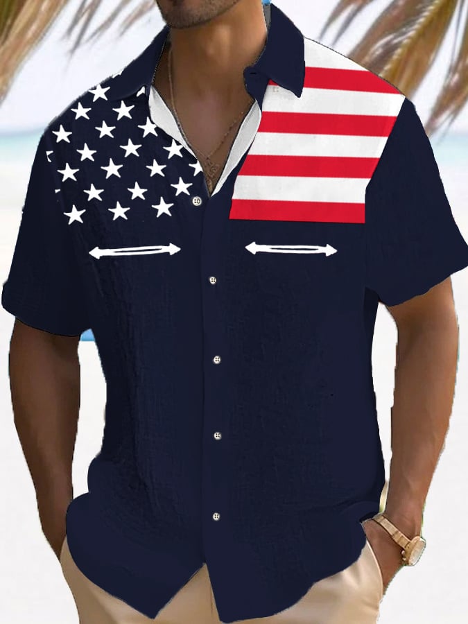 Men's 4th Of July American Flag Print Casual Shirt