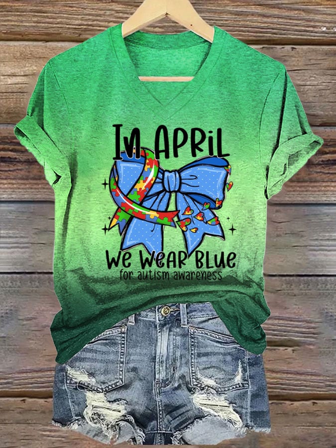 Women's I Wear Blue To Raise Autism Awareness Printed Short-Sleeved T-Shirt