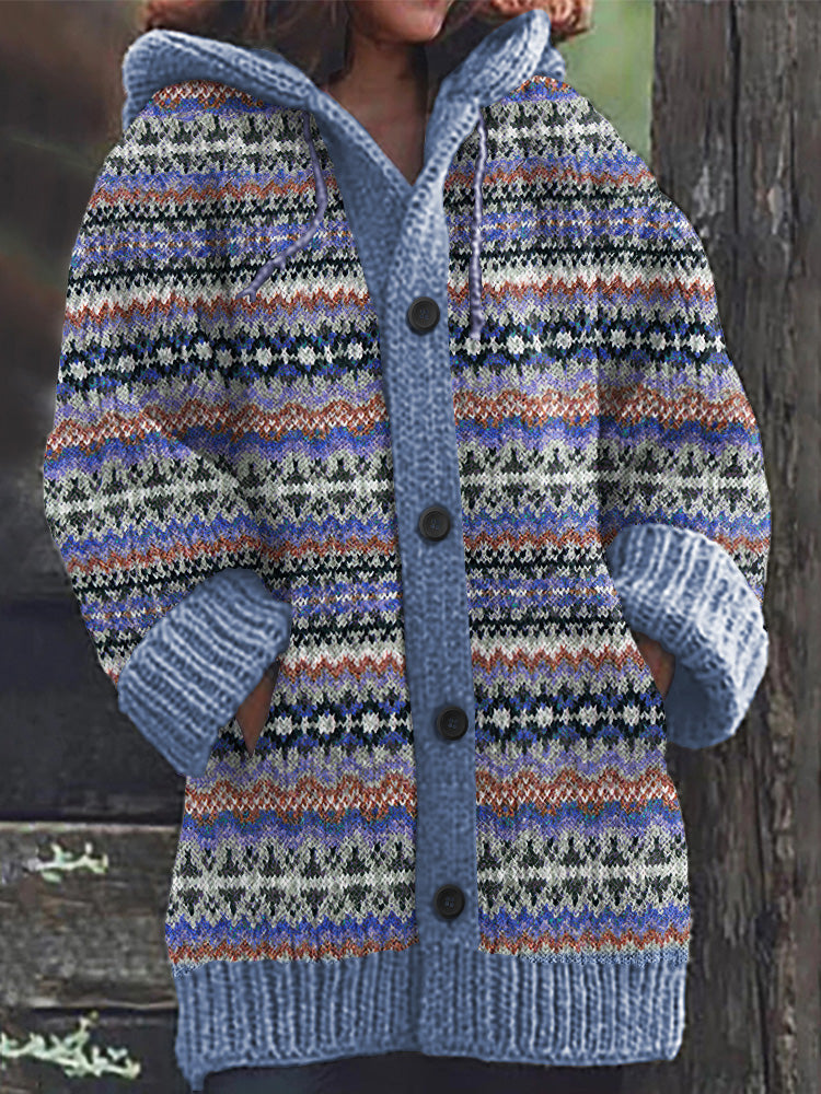 Vintage Geometric Jacquard Pattern Cardigan Sweater