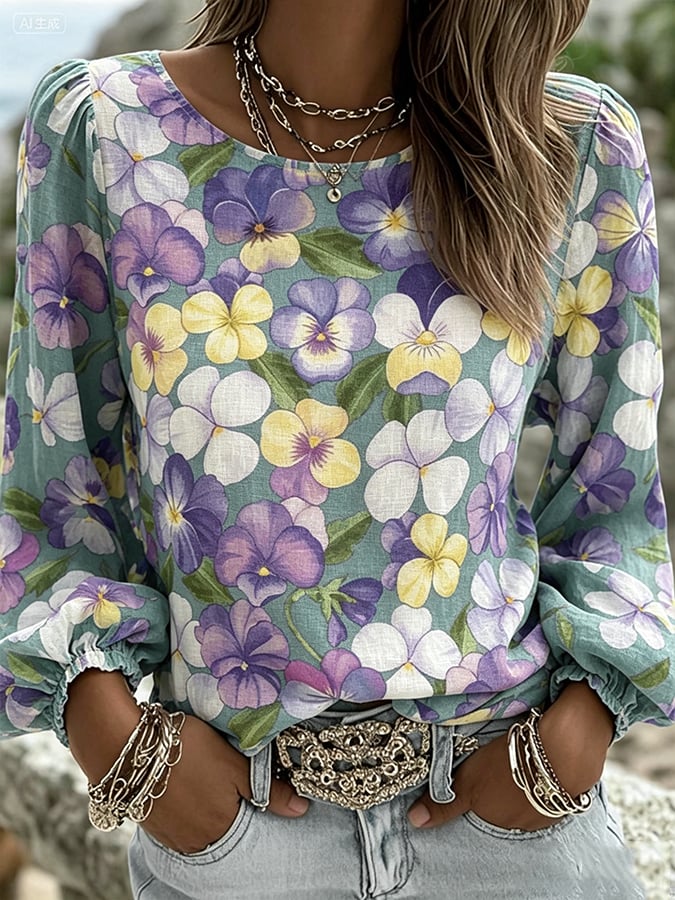 Women's Purple Art Print T-Shirt