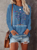 Butterfly Tree Autism Awareness In April We Wear Blue Long Sleeve Print T-Shirt
