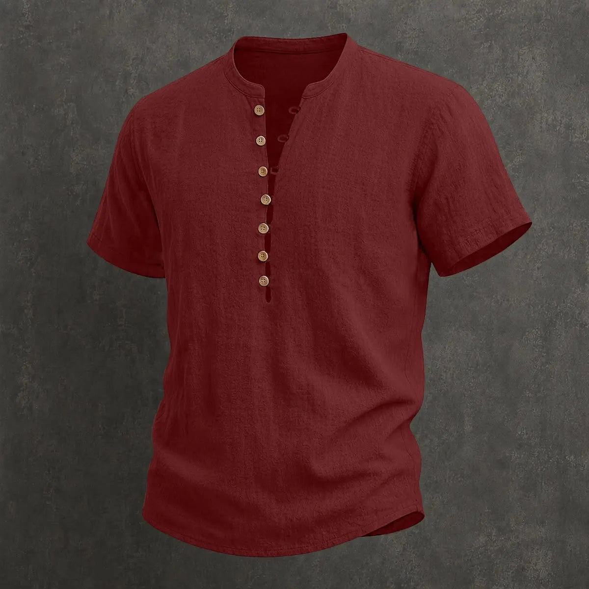 Men's Linen Short Sleeve Henley  T-Shirt