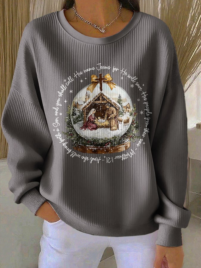Retro Christmas And You Shall Call His Name Jesus, For He Will Save His People From Their Sins – Matthew 1:21 Print Sweatshirt