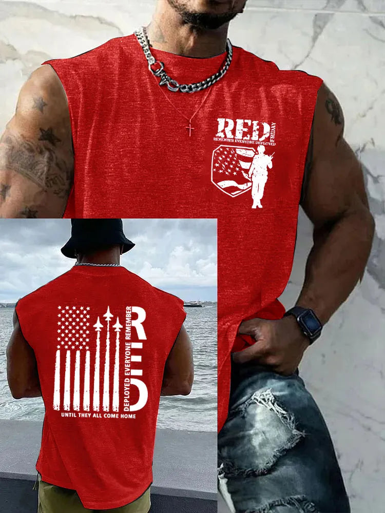 Red Friday Until They All Come Home Pattern Round Neck 100% Cotton Tank Top