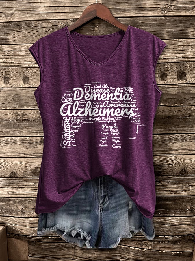 V-Neck Retro Alzheimer's Awareness Elephant Print Vest