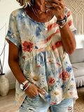 Women's Casual Floral Independence Day Cotton Linen Top