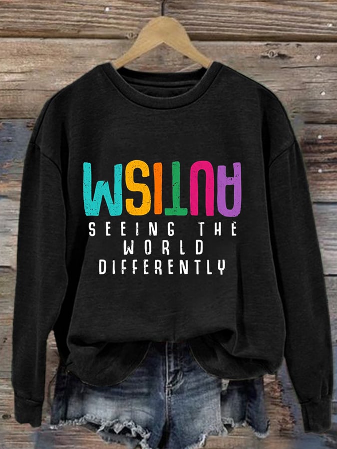 Women's Autism Seeing The World Differently Support Autism Awareness Print Long Sleeve Sweatshirt