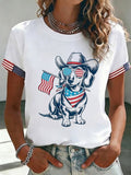 Women's Patriotic Dog Lover Printed Casual T-Shirt