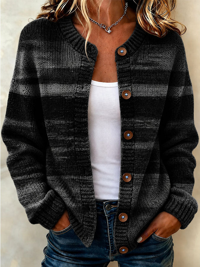 Women'S Striped Art Knitted Cardigan Top