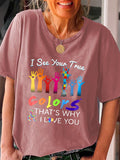 Autism Awareness I See Your True Colors Hands Print T-Shirt