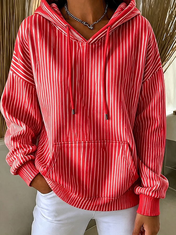 Women'S Casual Striped Hooded Printed Sportswear