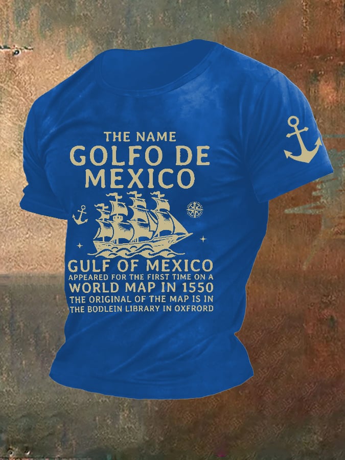 Men'S Retro Gulf Of Mexico Printed Casual Crew Neck T-Shirt