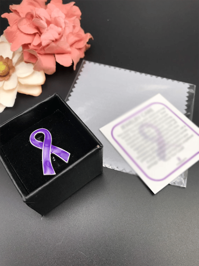 Unisex Purple Ribbon Promotion Prevention Awareness Warning Pin