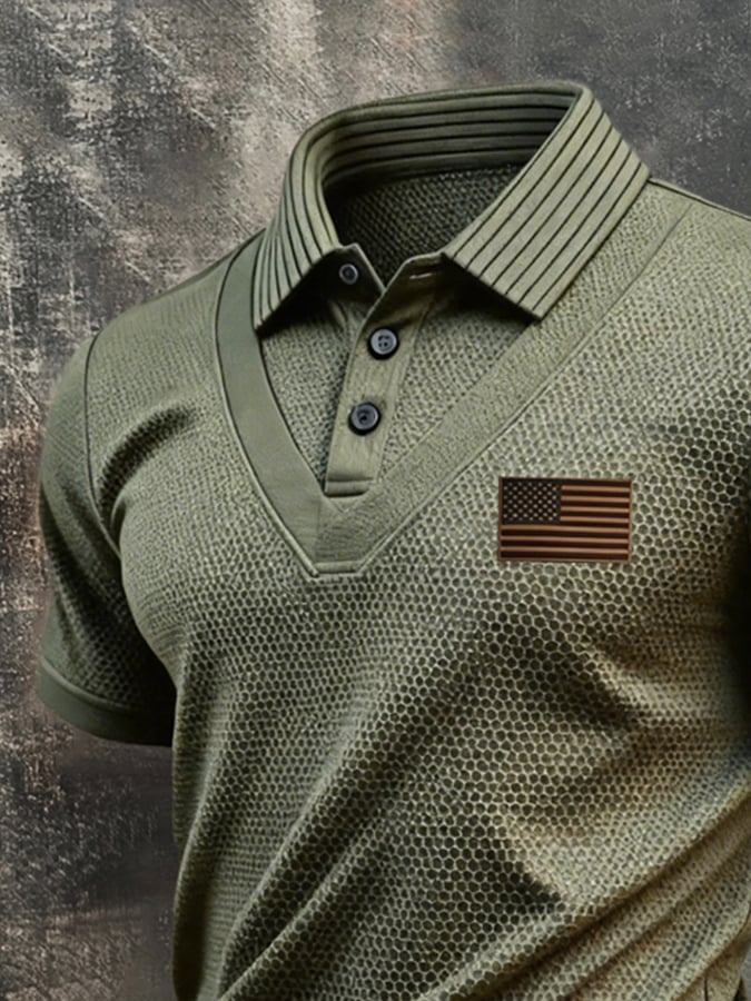Men's Retro "Patriot" Faux-Layered Short-Sleeve Polo T-Shirt