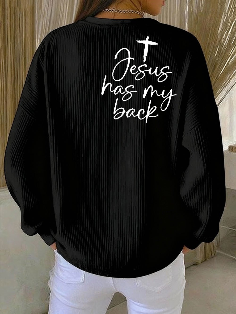 Women's Jesus has my back Art Print Crew Neck Sweatshirt