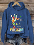 Retro Autism Awareness Giraffe It's Ok To Be Different Print Hoodie