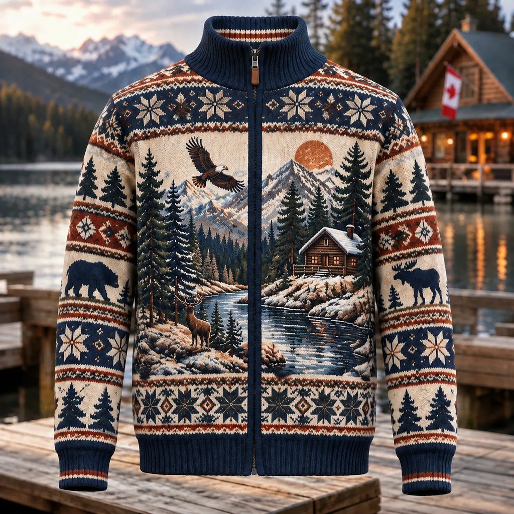 Men's Retro Style Animal Pattern Iceland Knit Cardigan