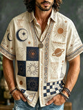 Vintage Hippie Sun & Moon Checkerboard Embroidered Shirt