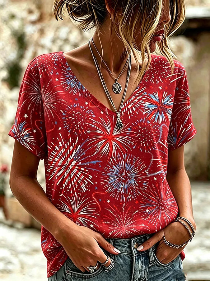 Women'S American Fireworks Printed Casual T-Shirt