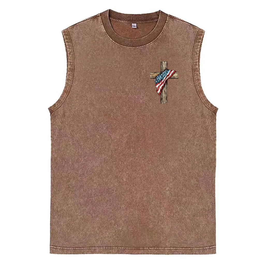 Stand For The Flag Kneel For The Cross Unisex Washed Cotton Sleeveless Tank Tops