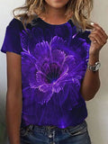 Women's Alzheimer's Purple Floral Print Crew Neck T-Shirt