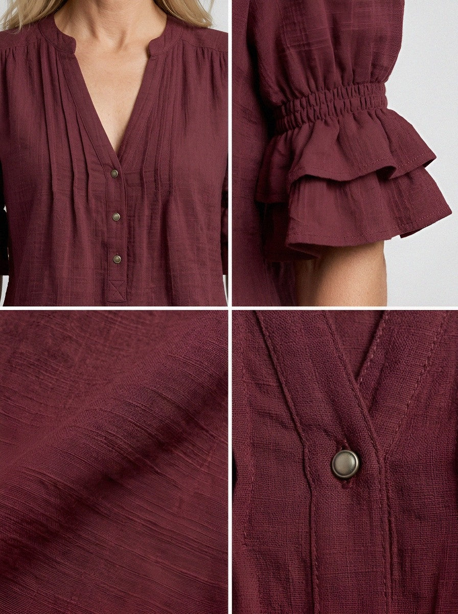 Women's Western Vintage Style Ruffled Sleeve Button-Down Top