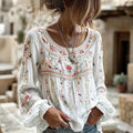 Women's Retro Bohemian Floral Embroidery Pattern Casual T-shirt