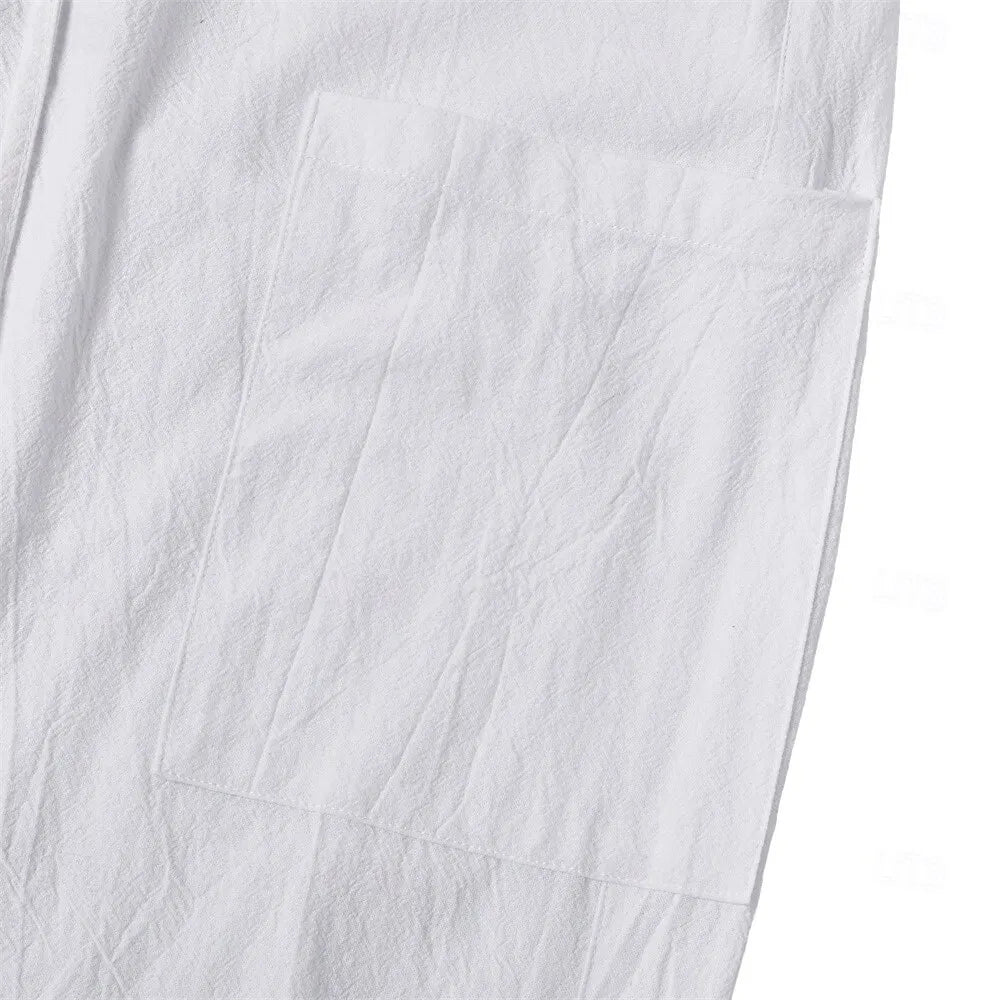 Men's Casual Linen-Blend Button-Detail Joggers