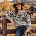 Women's Western Horse Motif Print Knitted Comfort Round Neck Sweater