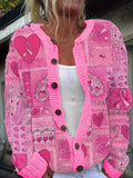 Women's Breast Cancer Awareness Pink Ribbon Love  Knit Cardigan
