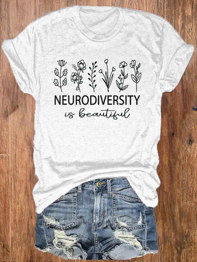 Women's Neurodiversity Autism Awareness Print Crew Neck T-Shirt