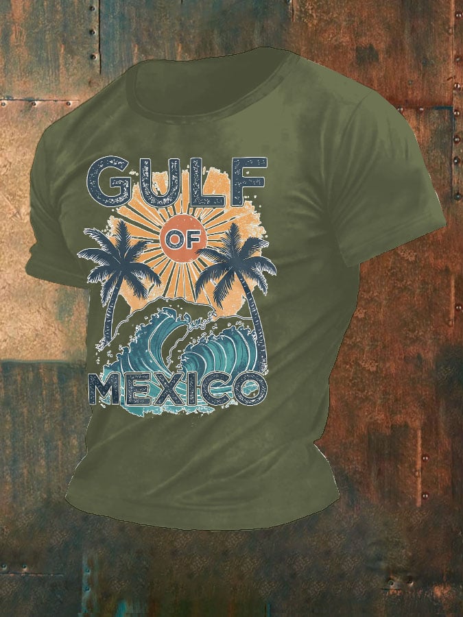 Men'S Retro Gulf Of Mexico Printed Casual Crew Neck T-Shirt