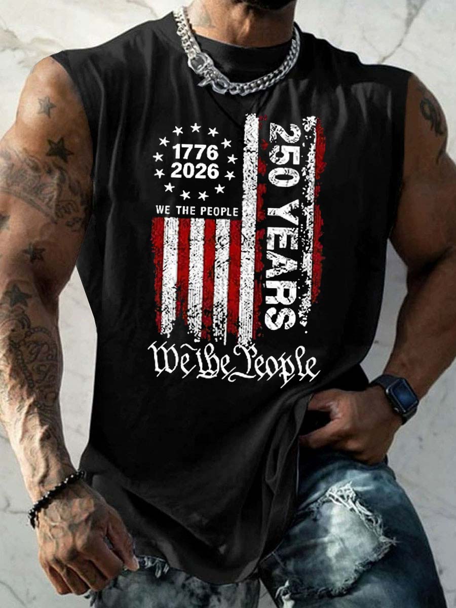 We The People 250 Years Pattern Round Neck 100% Cotton Tank Top