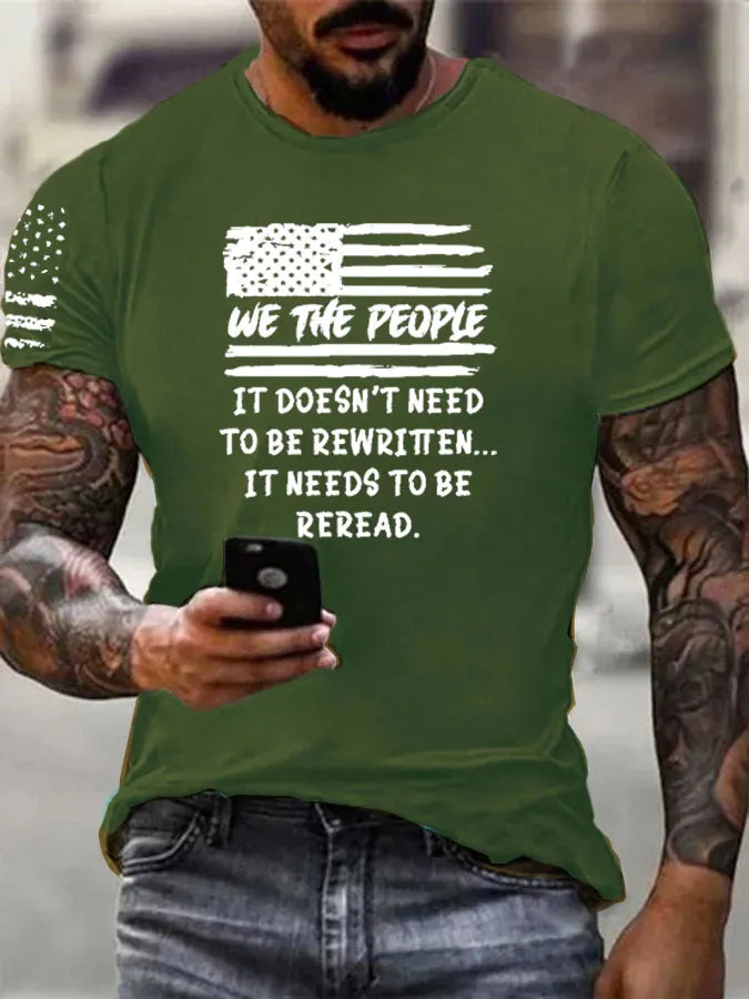 Independence Day  We The People  Pattern 100% Cotton T-Shirt