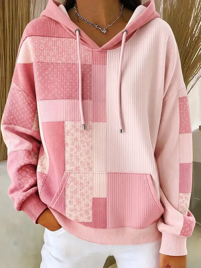 Women's Spliced Print Casual Hooded Sweatshirt