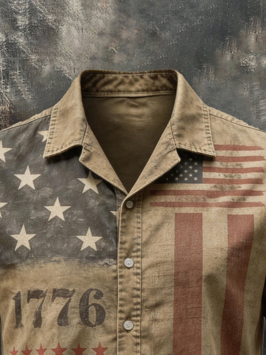 Men's Retro Cotton-Linen Patriot Color-Block Short-Sleeve Shirt
